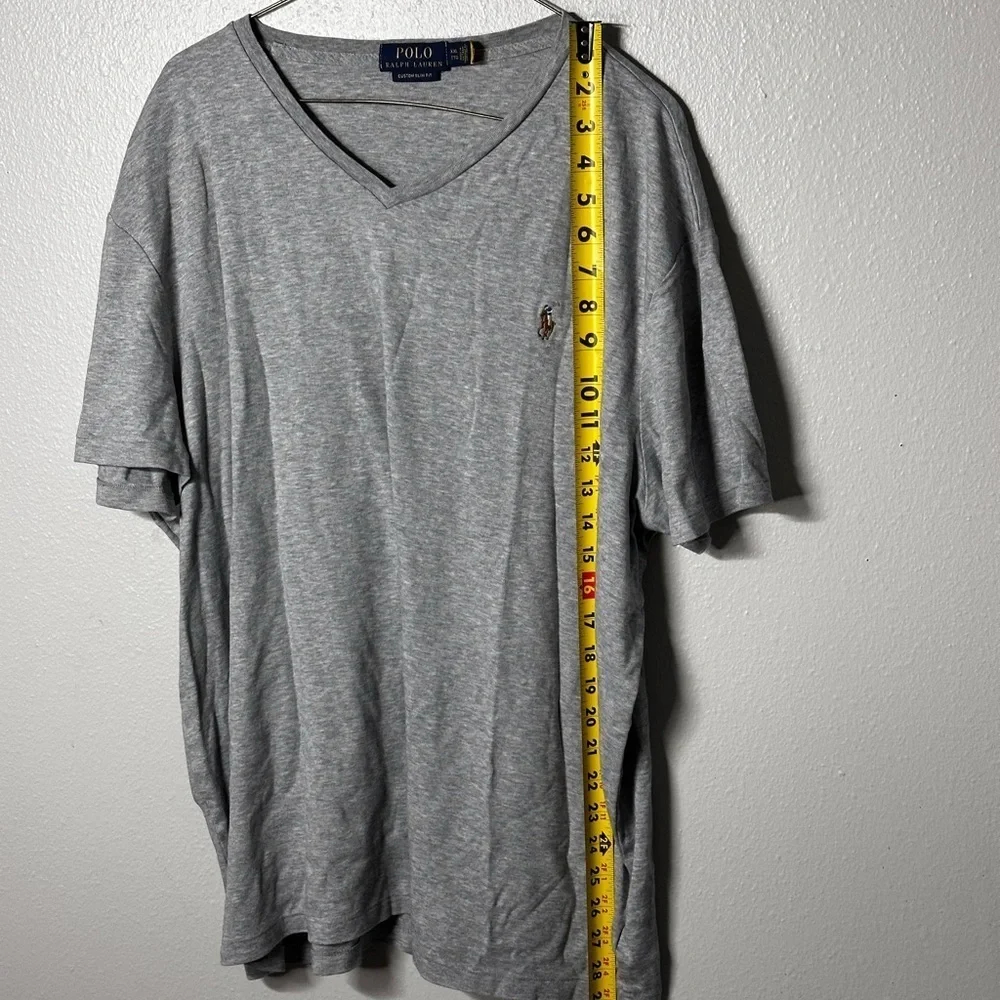Polo Ralph Lauren Men V-Neck Gray T-Shirt Casual Preppy Custom Slim Fit size XXL